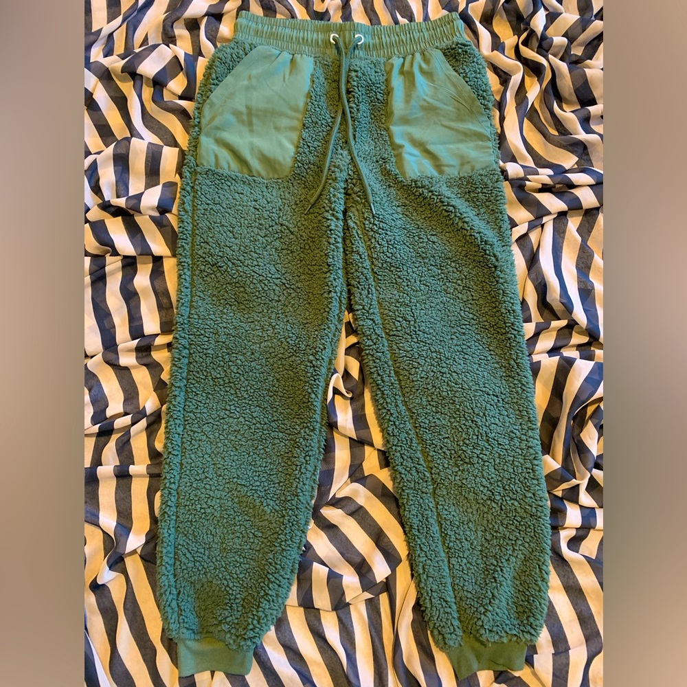 No Boundaries Sage Green Fuzzy Pants